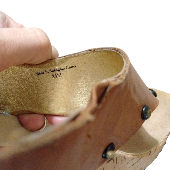 DANIBLACK Studded Brown Leather Cork Wedge Sandals Size 8.5 - Picture 10 of 11